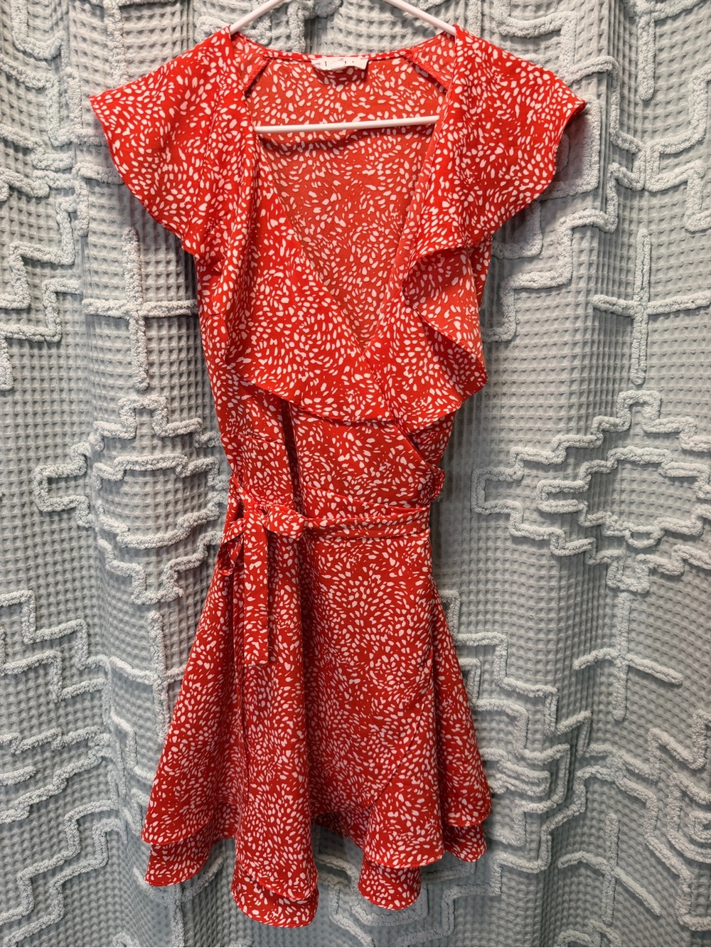 THML Poppy Red Printed Ruffle Wrap Dress